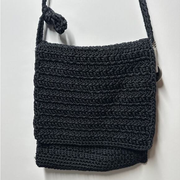 The Sak Crocheted Mini Bag Crossbody Shoulder Purse Bag Black Travel Small Boho - Picture 2 of 13
